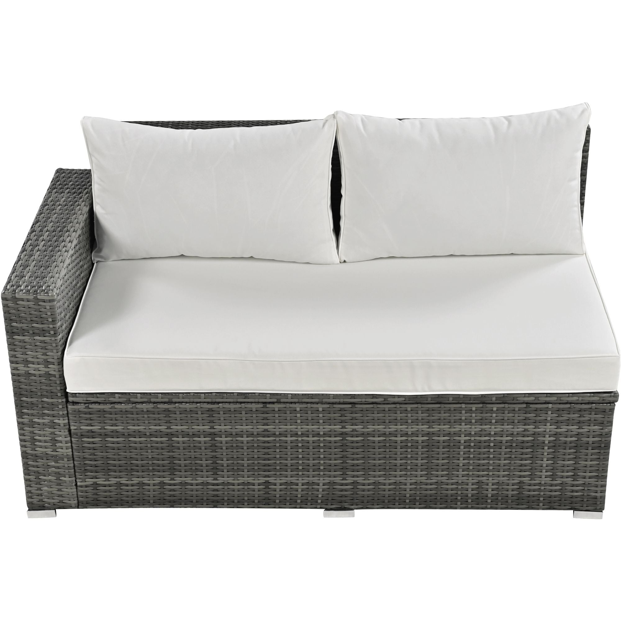 Outdoor 6-Piece All Weather PE Rattan Sofa Set; Garden Patio Wicker Sectional Furniture Set with Adjustable Seat; Storage Box; Removable Covers and Tempered Glass Top Table