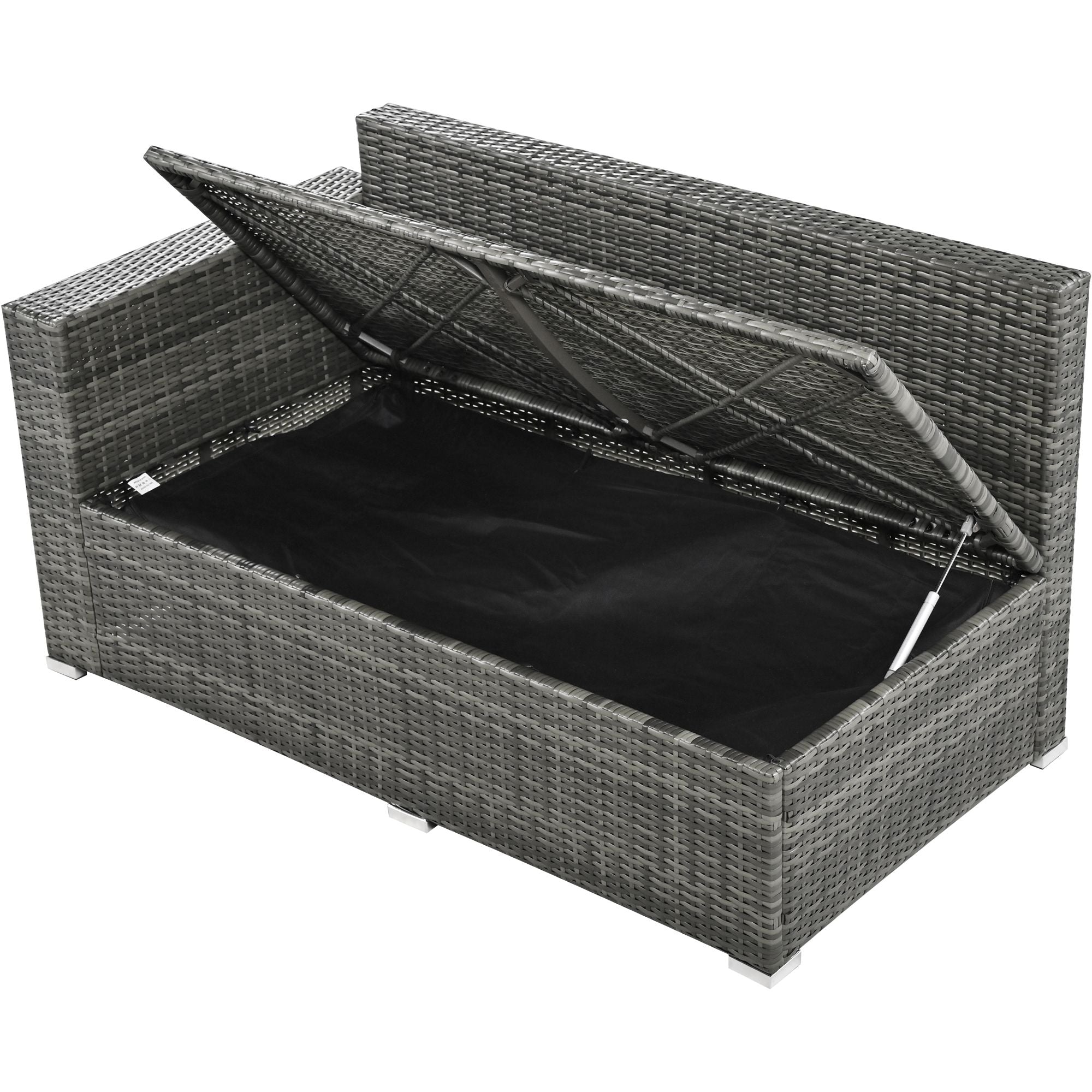 Outdoor 6-Piece All Weather PE Rattan Sofa Set; Garden Patio Wicker Sectional Furniture Set with Adjustable Seat; Storage Box; Removable Covers and Tempered Glass Top Table