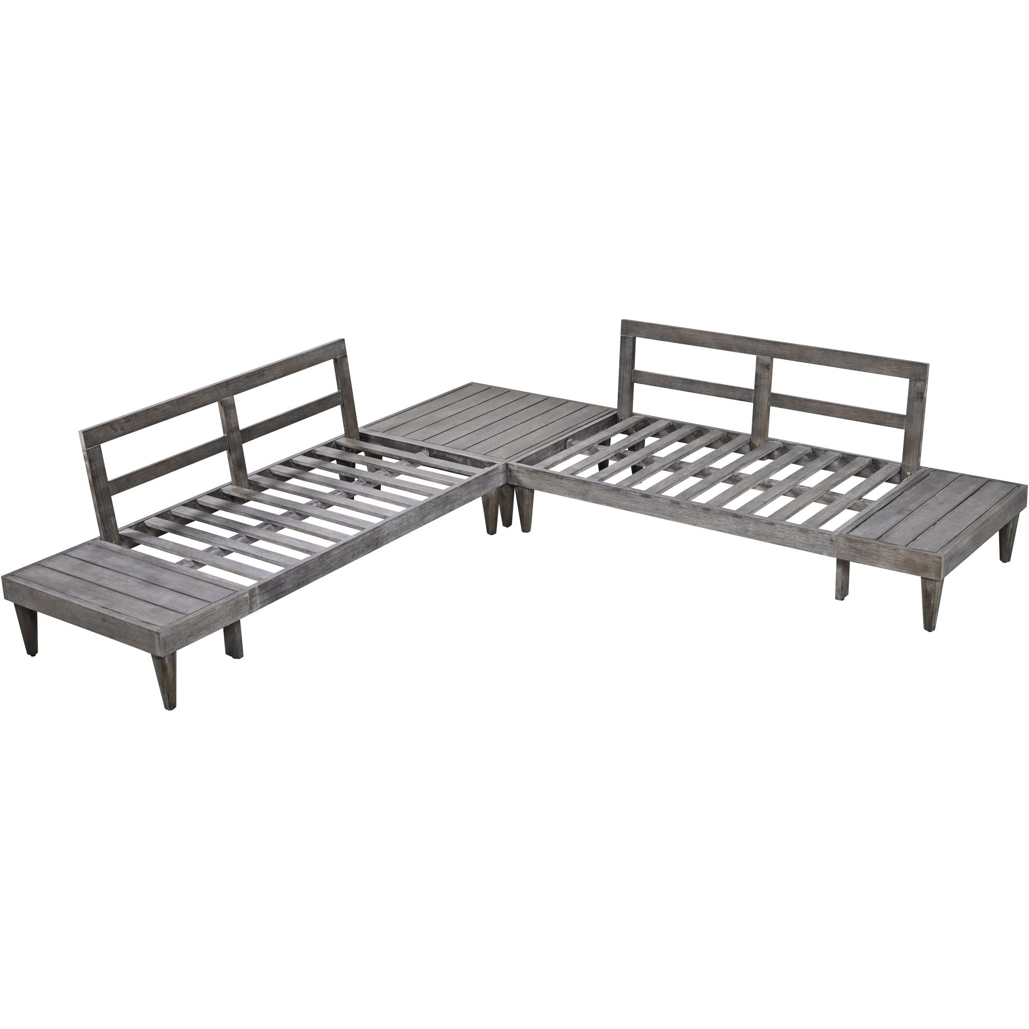 Outdoor 3-Piece Patio Furniture Set Solid Wood Sectional Sofa Set with Coffee Table Conversation Set with Side Table and Cushions; Grey+Beige