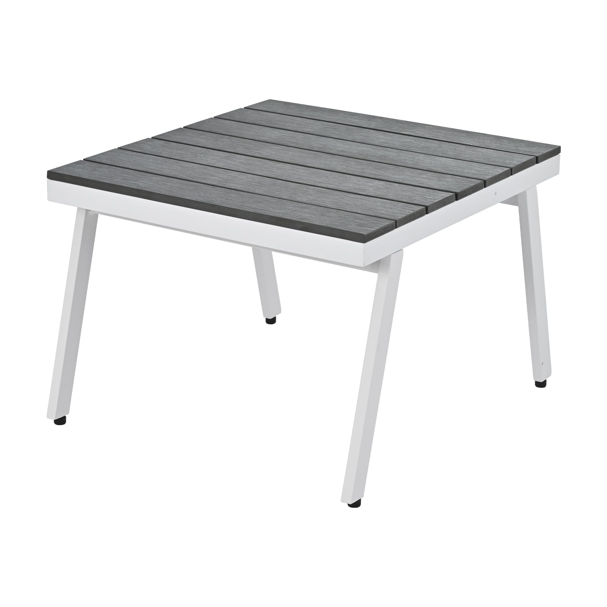 Industrial 5-Piece Aluminum Outdoor Patio Furniture Set; Modern Garden Sectional Sofa Set with End Tables; Coffee Table and Furniture Clips for Backyard; White+Grey