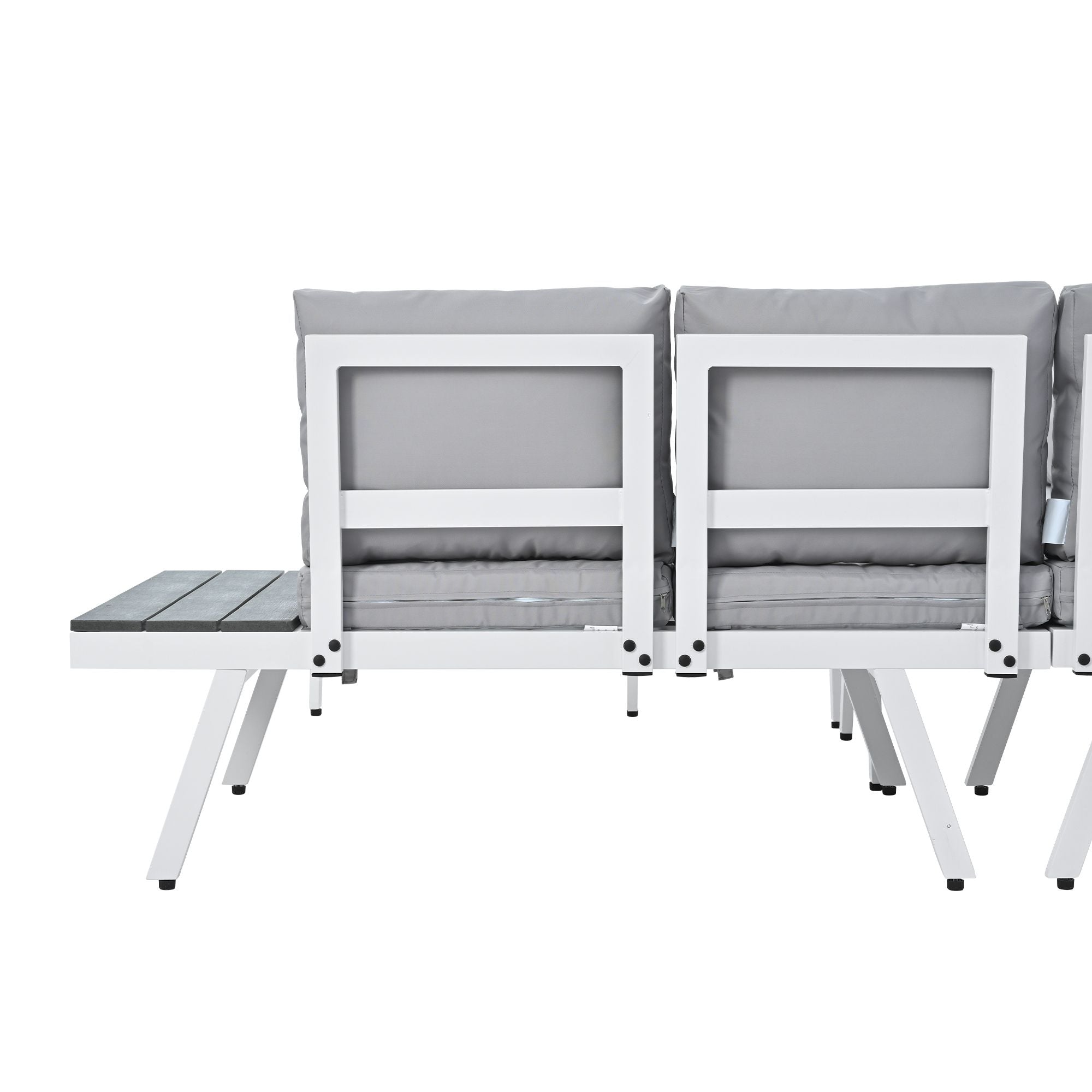 Industrial 5-Piece Aluminum Outdoor Patio Furniture Set; Modern Garden Sectional Sofa Set with End Tables; Coffee Table and Furniture Clips for Backyard; White+Grey
