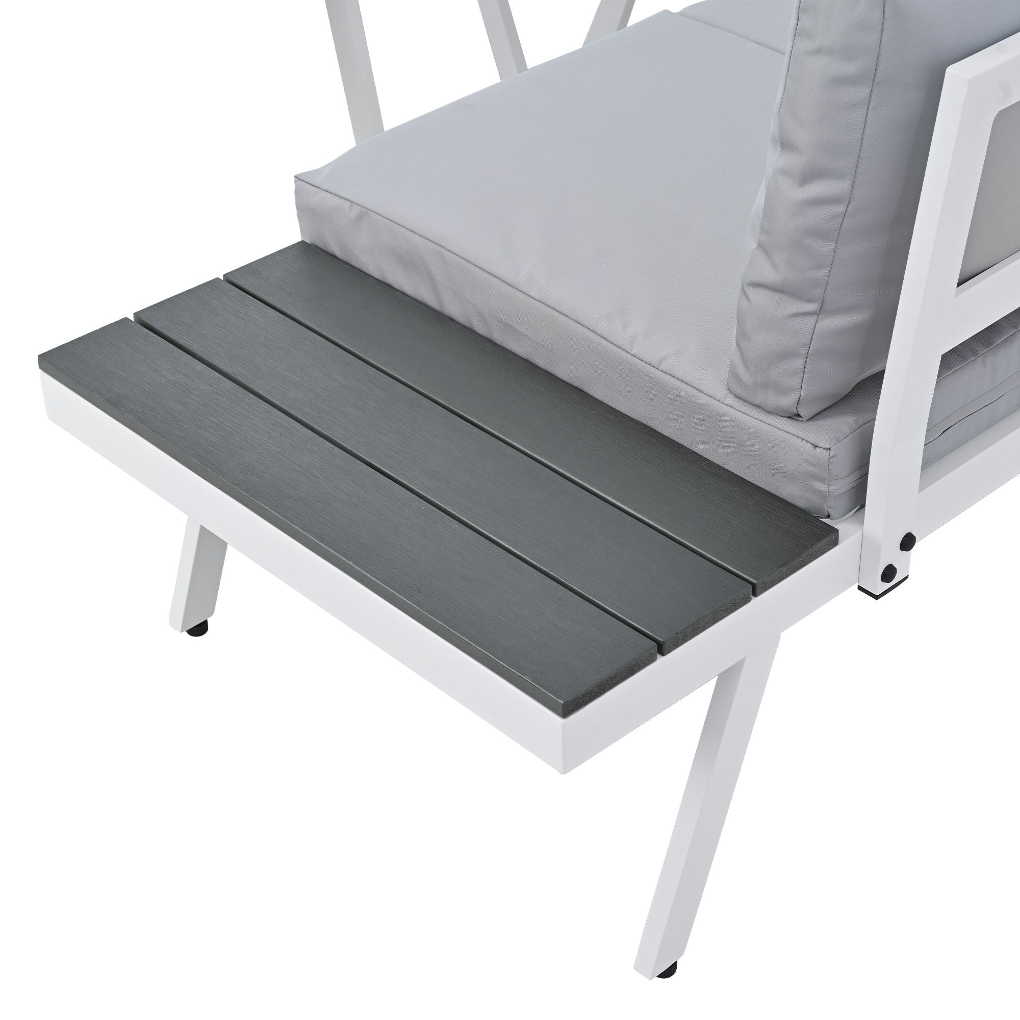 Industrial 5-Piece Aluminum Outdoor Patio Furniture Set; Modern Garden Sectional Sofa Set with End Tables; Coffee Table and Furniture Clips for Backyard; White+Grey