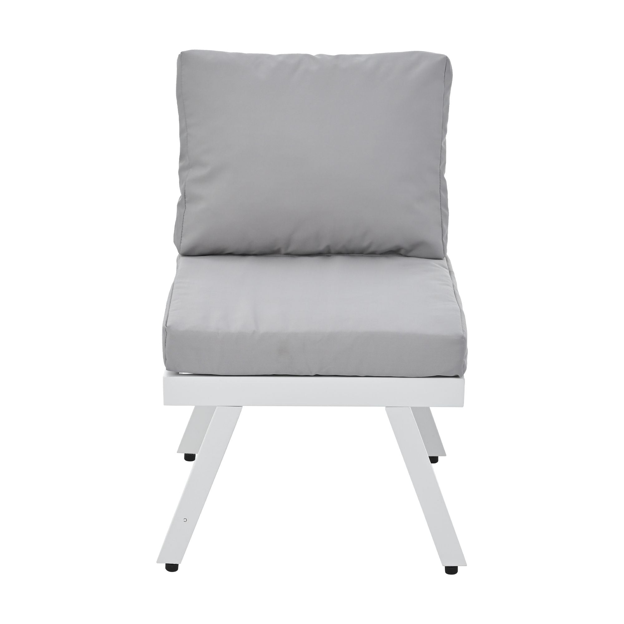 Industrial 5-Piece Aluminum Outdoor Patio Furniture Set; Modern Garden Sectional Sofa Set with End Tables; Coffee Table and Furniture Clips for Backyard; White+Grey
