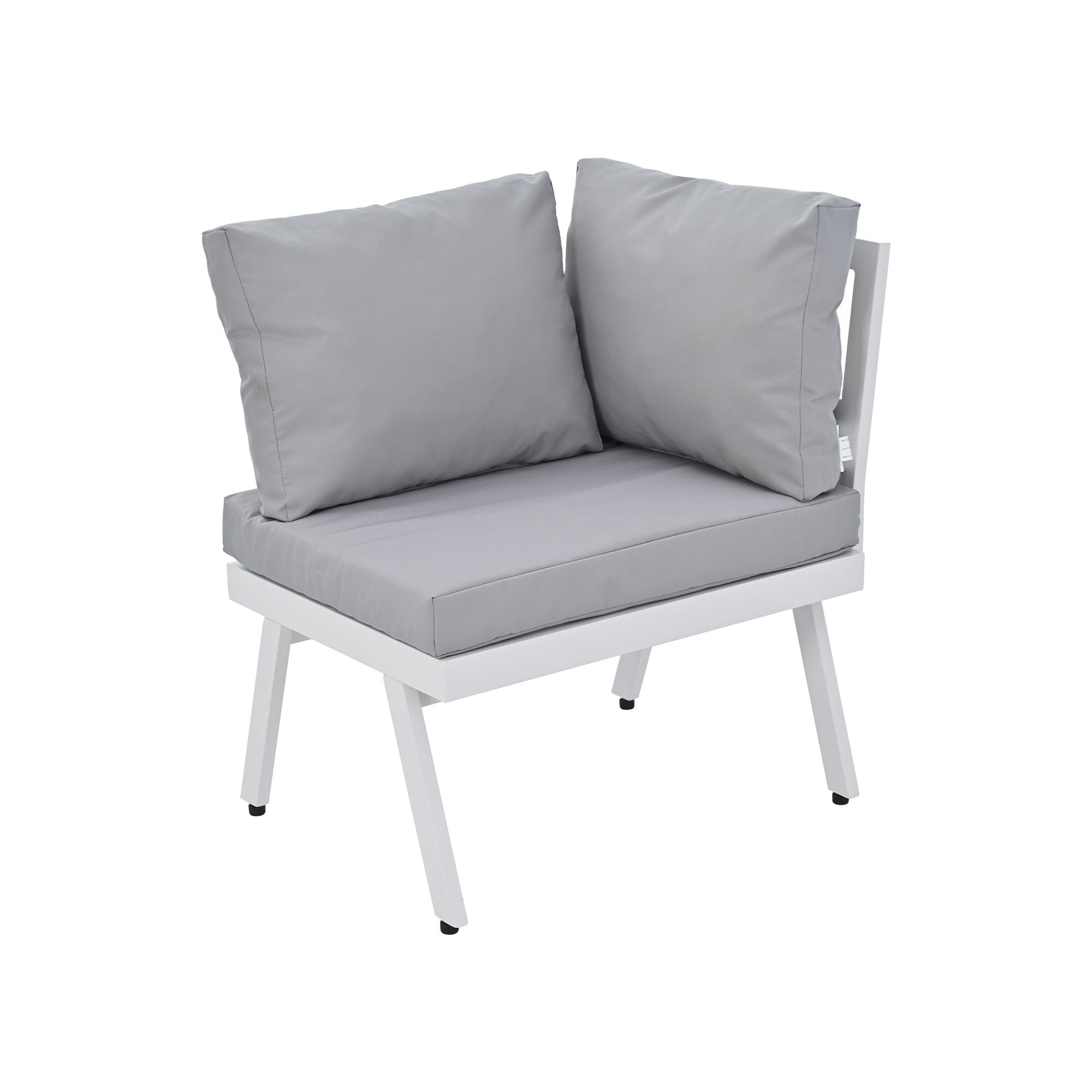 Industrial 5-Piece Aluminum Outdoor Patio Furniture Set; Modern Garden Sectional Sofa Set with End Tables; Coffee Table and Furniture Clips for Backyard; White+Grey
