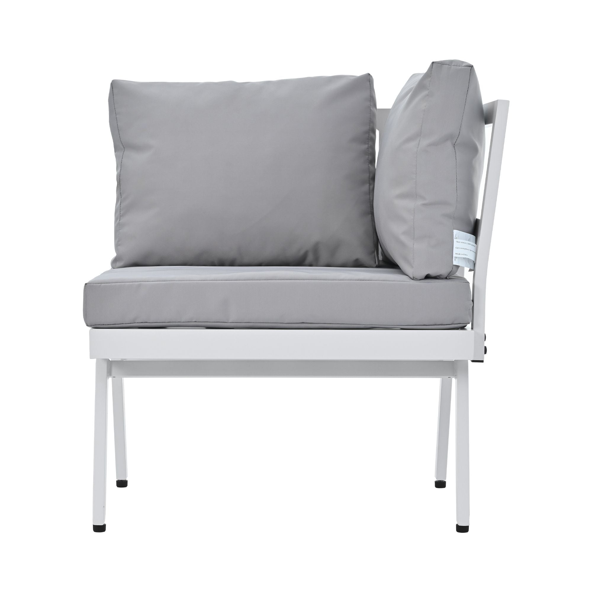 Industrial 5-Piece Aluminum Outdoor Patio Furniture Set; Modern Garden Sectional Sofa Set with End Tables; Coffee Table and Furniture Clips for Backyard; White+Grey