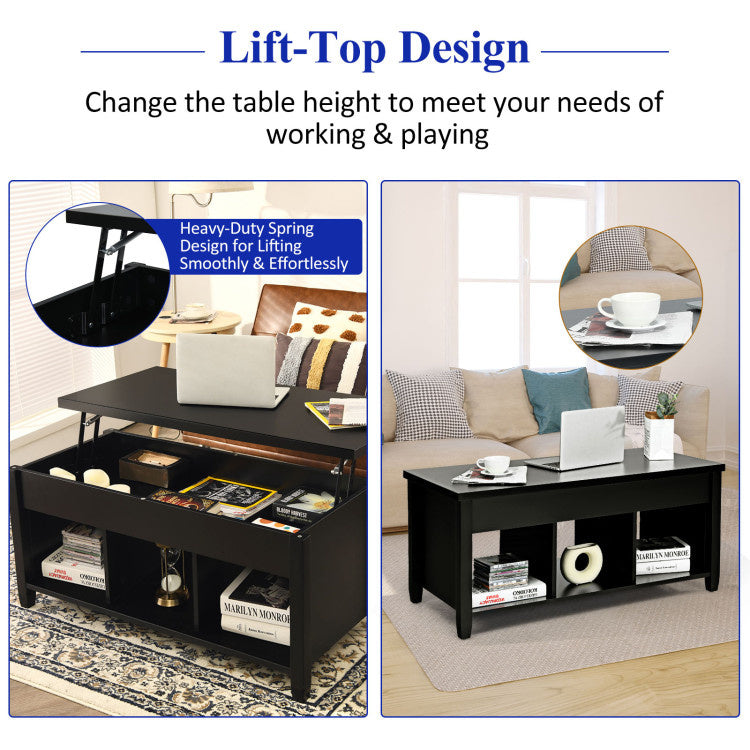 Wood Lift Top Coffee Table with Storage Lower Shelf