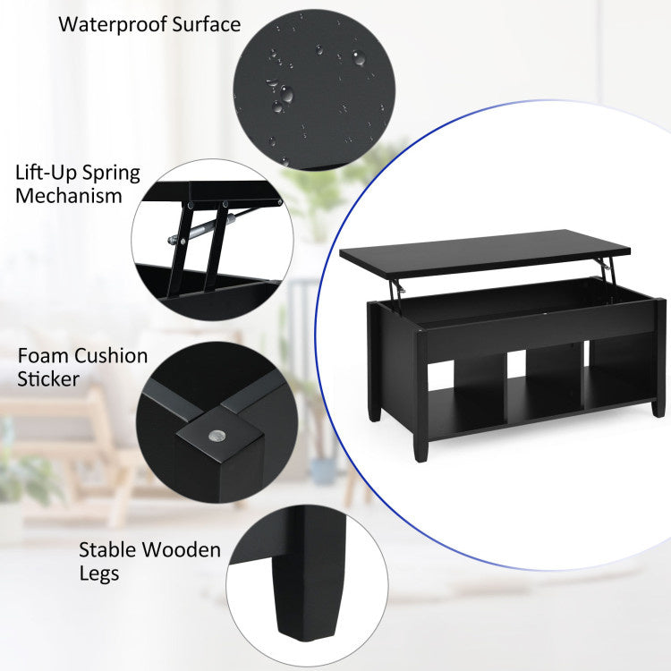 Wood Lift Top Coffee Table with Storage Lower Shelf