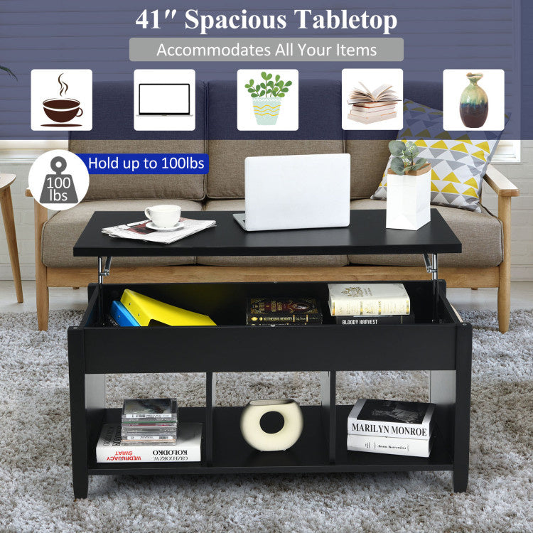Wood Lift Top Coffee Table with Storage Lower Shelf