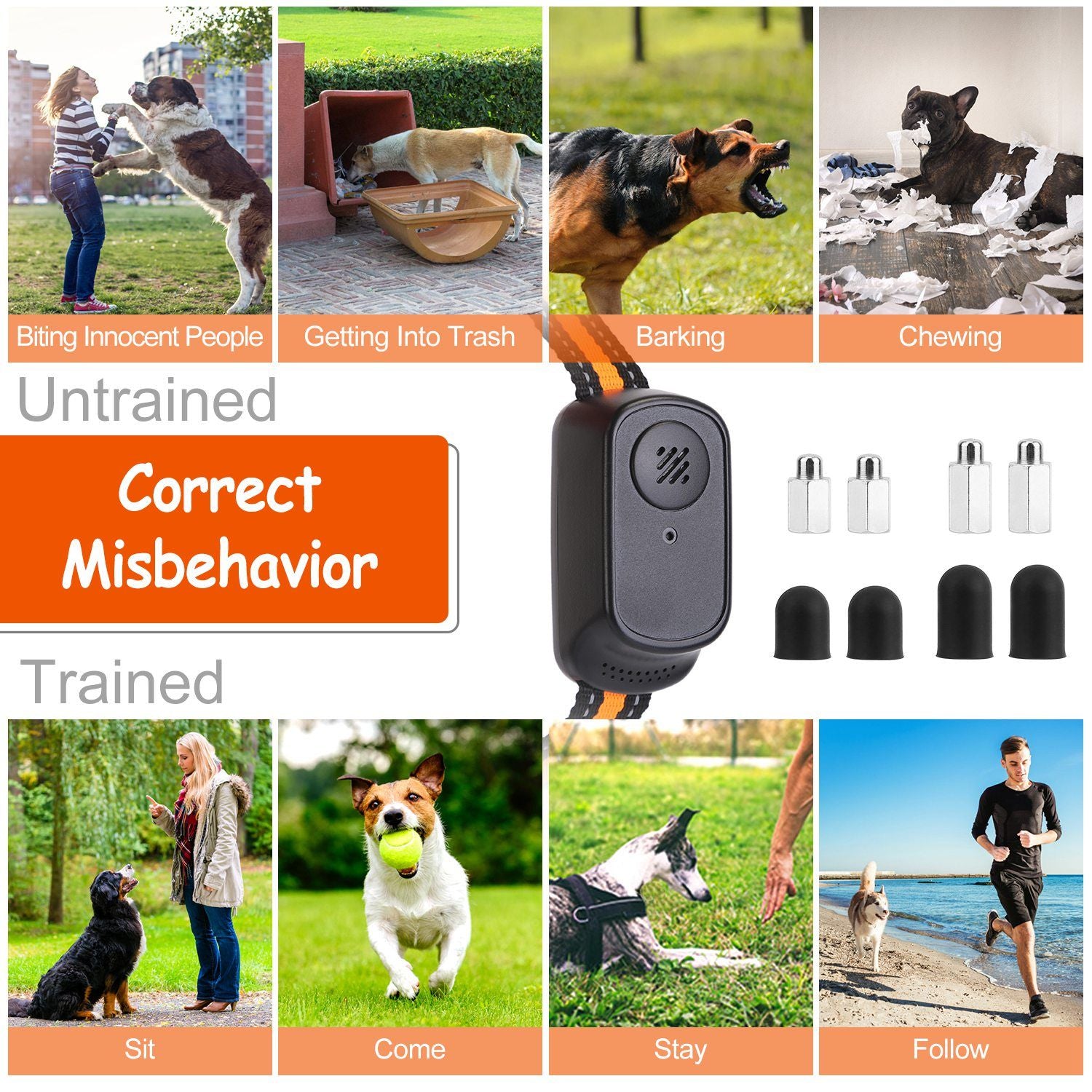 984FT Dog Training Collar IP65 Waterproof Pet Beep Vibration Electric Shock Collar 3 Channels Rechargeable Transmitter Receiver Trainer with Recording Safety Keypad Lock