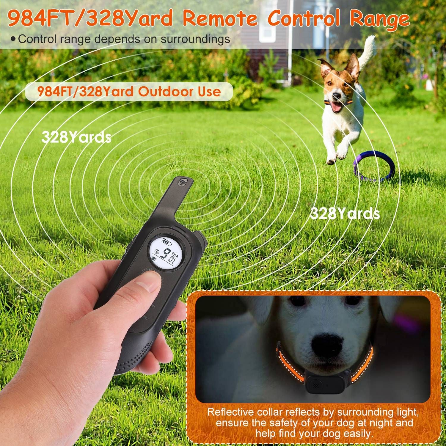 984FT Dog Training Collar IP65 Waterproof Pet Beep Vibration Electric Shock Collar 3 Channels Rechargeable Transmitter Receiver Trainer with Recording Safety Keypad Lock