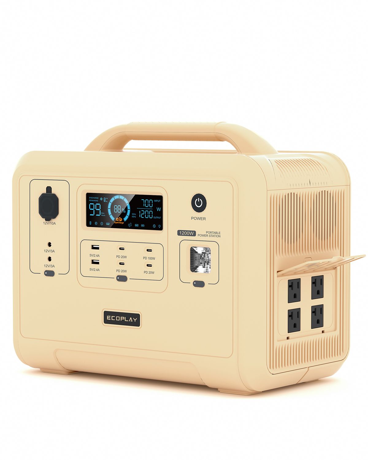 Portable Power Station;  960Wh LiFePO4 Battery Backup;  1.5H Fully Charged;  1200W (2400W Peak) Solar Generator with 4 AC Outlets for UPS/LED;  Outdoor;  Camping;  Travel;  Home;  Emergency