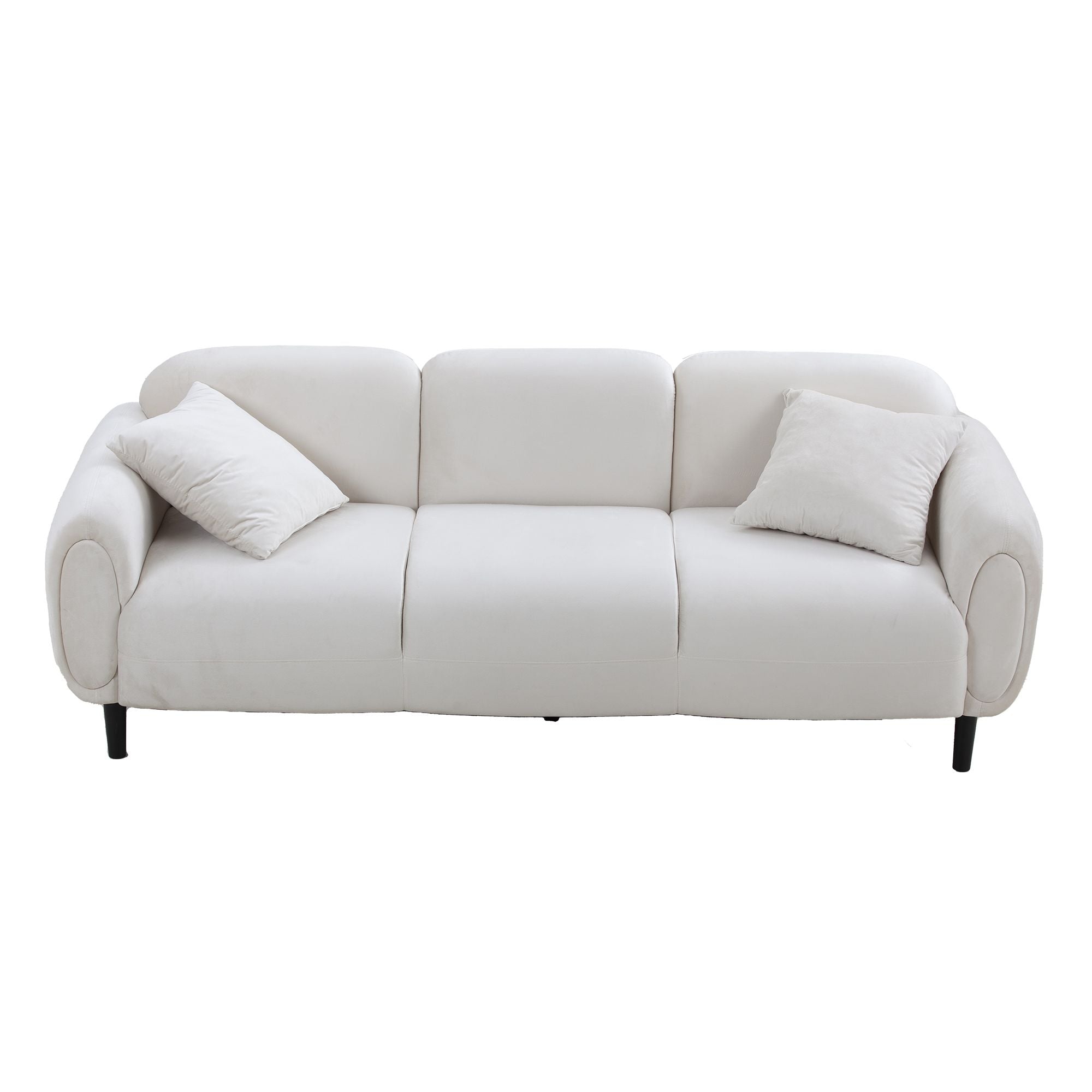 Mid Century Modern 3 seater Couch Velveteen sofa with solid wood leg for Living Room, bedroom, livingroom Beige