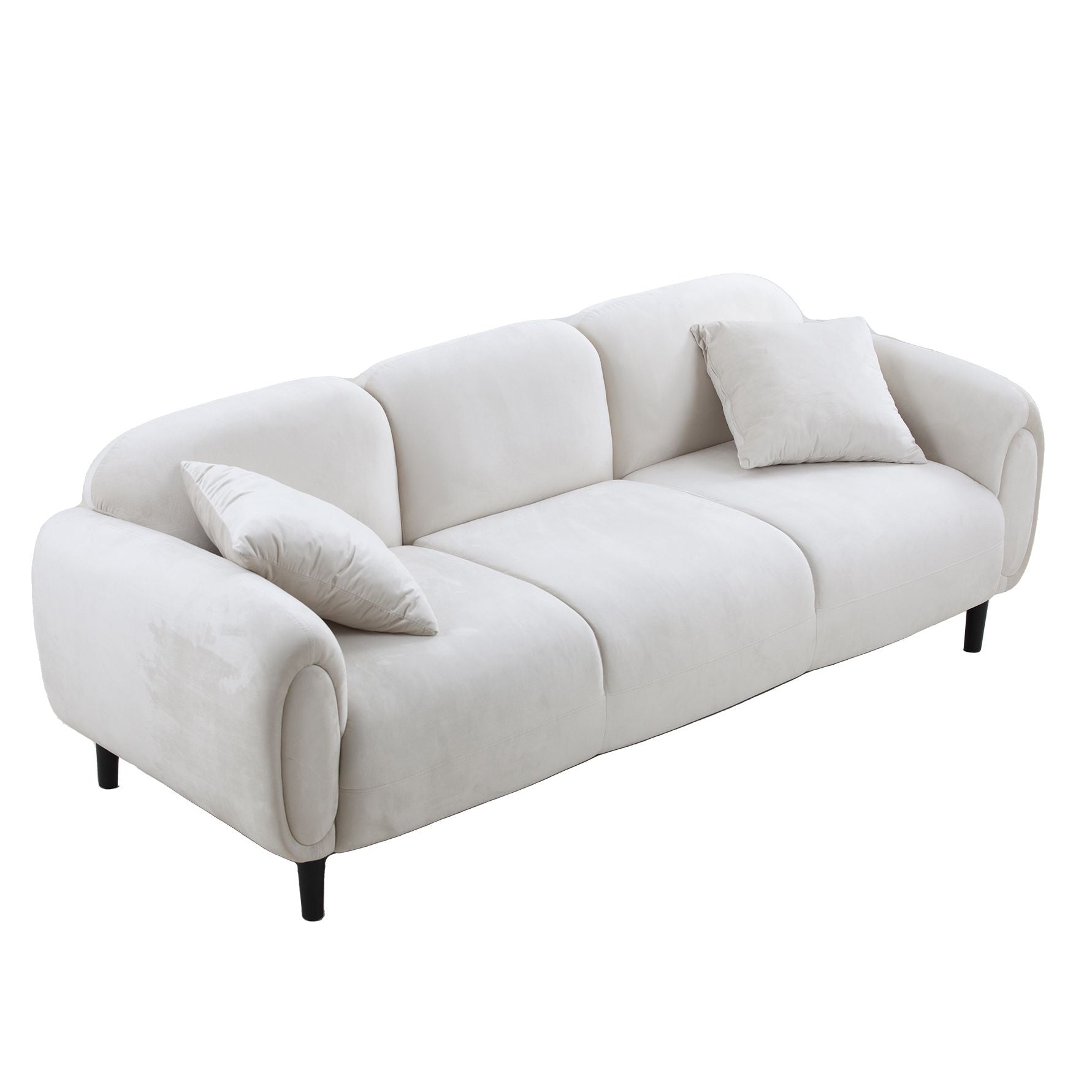 Mid Century Modern 3 seater Couch Velveteen sofa with solid wood leg for Living Room, bedroom, livingroom Beige