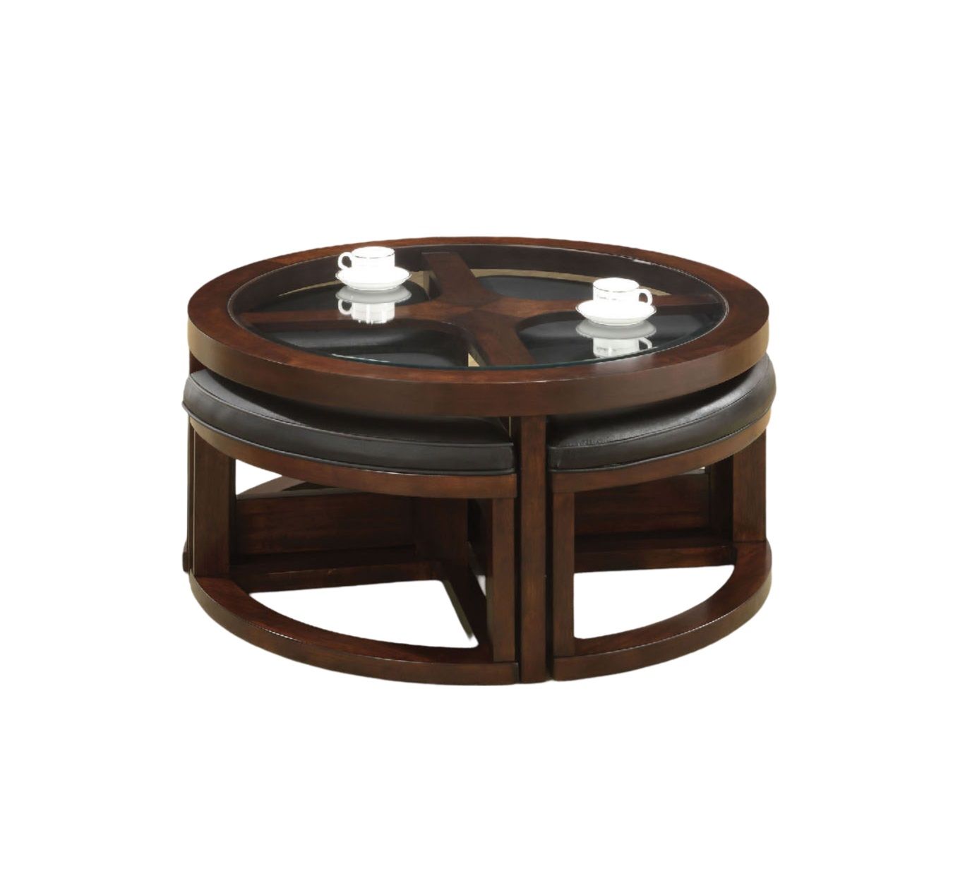 Dark Walnut Coffee Table Glass Insert Top Ottoman Included Table Set Living Room Furniture