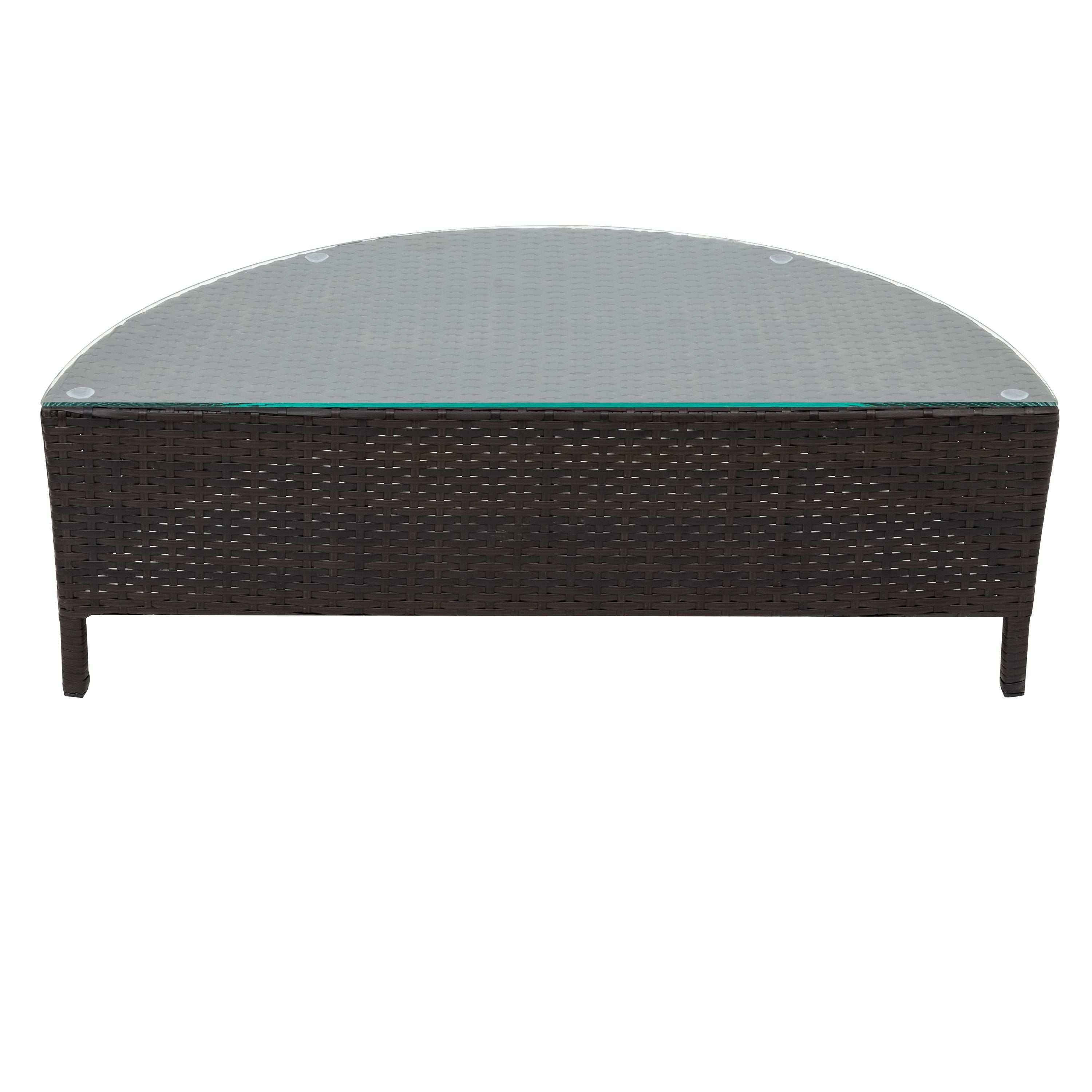 5 Pieces All-Weather Brown PE Rattan Wicker Sofa Set Outdoor Patio Sectional Furniture Set Half-Moon Sofa Set with Tempered Glass Table