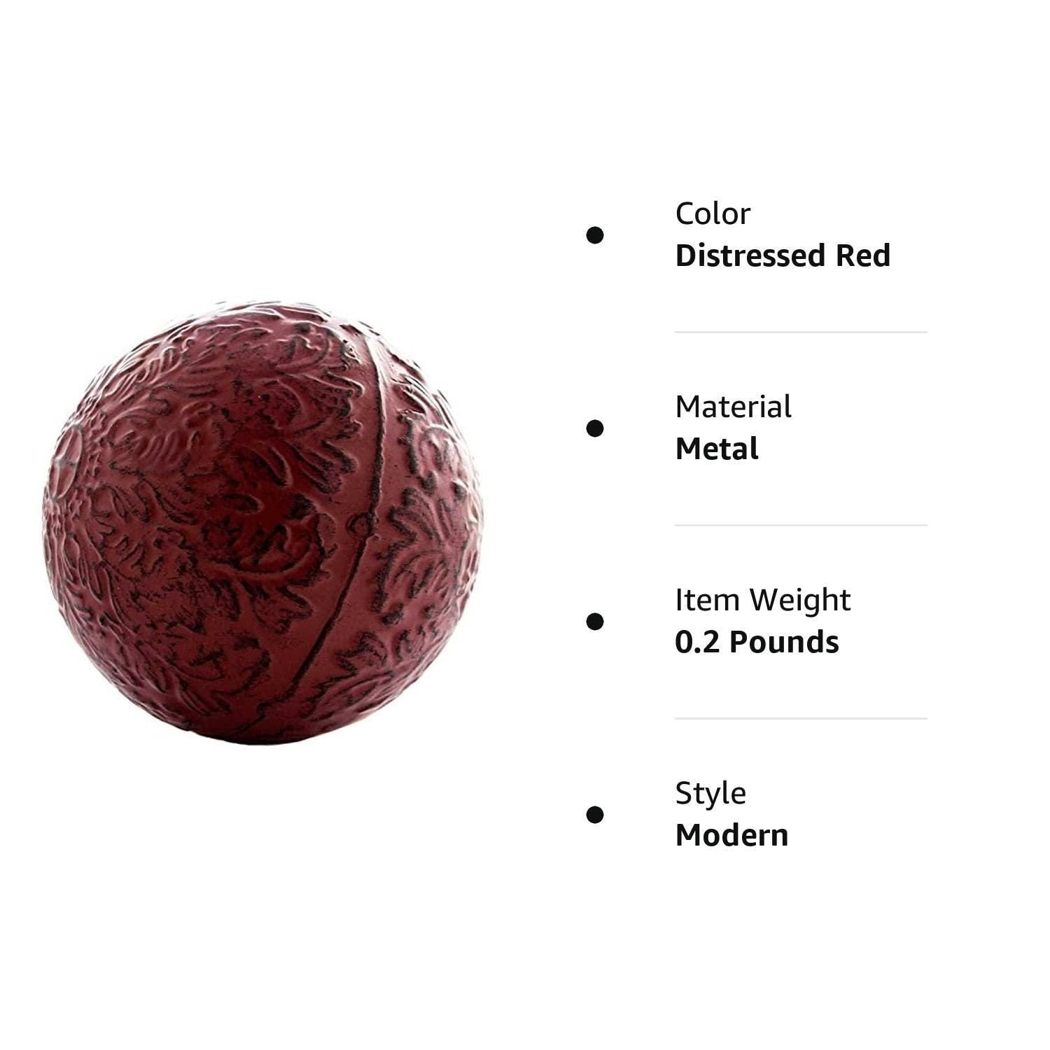 Metal Decorative Sphere for Home Decor Distressed Red Hand Painted Modern Decorative Balls for Living Room Bedroom Kitchen Bathroom Office Table Decorative Orbs for Сenterpiece