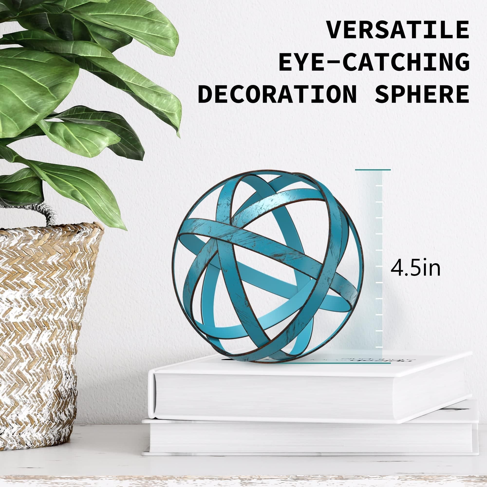 Metal Decorative Sphere for Home Decor Distressed Blue Hand Painted Modern Decorative Balls for Living Room Bedroom Kitchen Bathroom Office Table Decorative Orbs for Сenterpiece