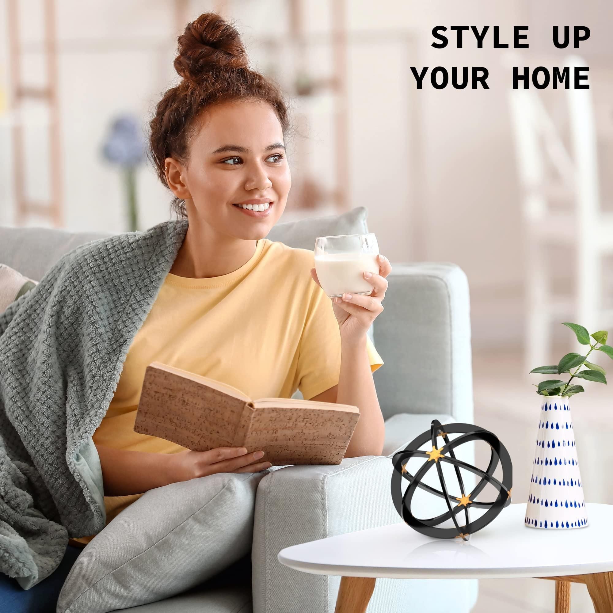 Metal Decorative Sphere for Home Decor Black Gold Hand Painted Modern Decorative Balls for Living Room Bedroom Kitchen Bathroom Office Table Decorative Orbs for Сenterpiece