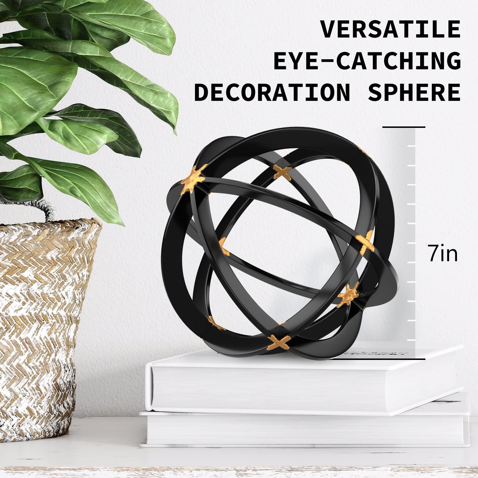 Metal Decorative Sphere for Home Decor Black Gold Hand Painted Modern Decorative Balls for Living Room Bedroom Kitchen Bathroom Office Table Decorative Orbs for Сenterpiece