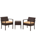 3 Piece Outdoor PE Wicker Furniture Set, Patio Brown Rattan Sectional Sofa Couch with Washable Cushions