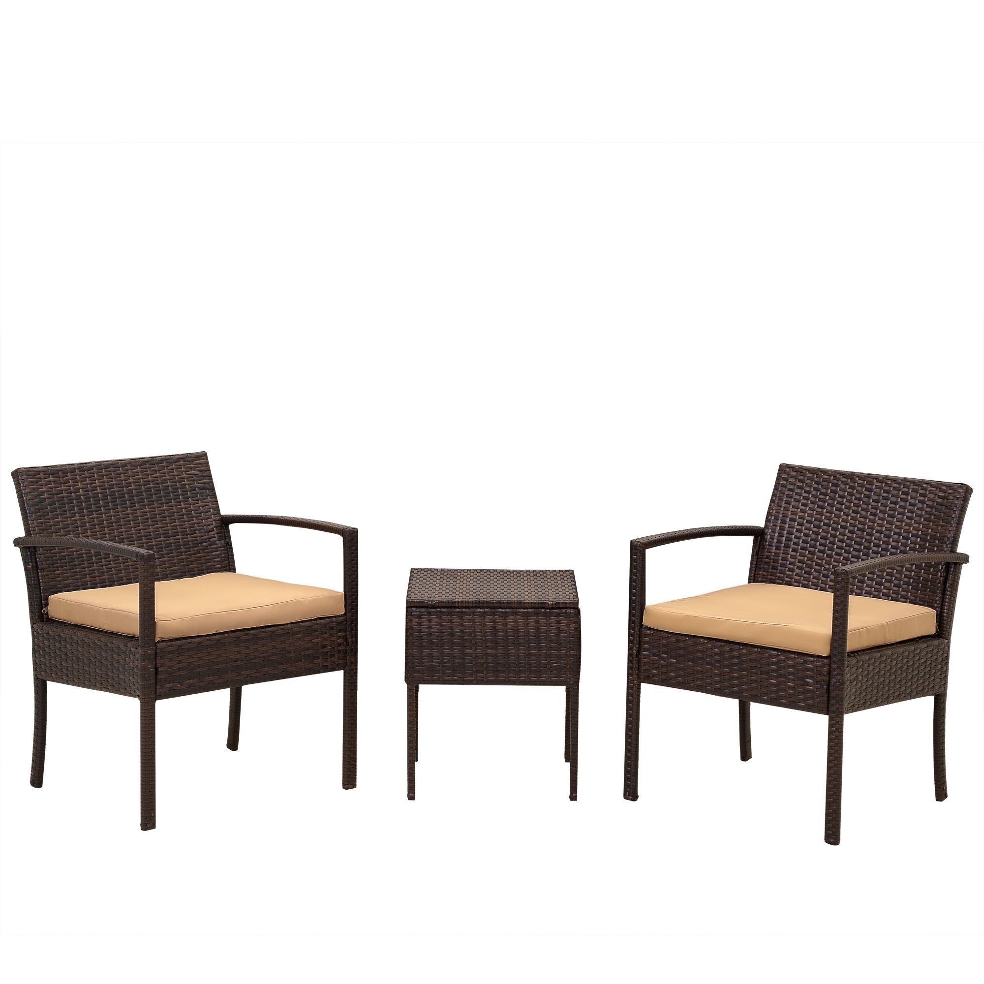 3 Piece Outdoor PE Wicker Furniture Set, Patio Brown Rattan Sectional Sofa Couch with Washable Cushions