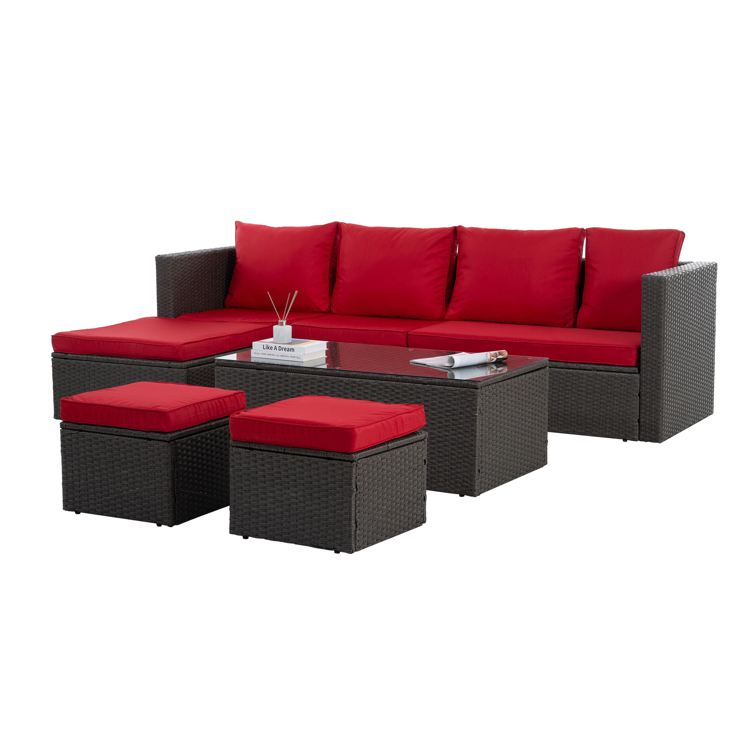 Patio Furniture, Outdoor Furniture, Seasonal PE Wicker Furniture,7 PCS Set Wicker Furniture with Lounger Sofa