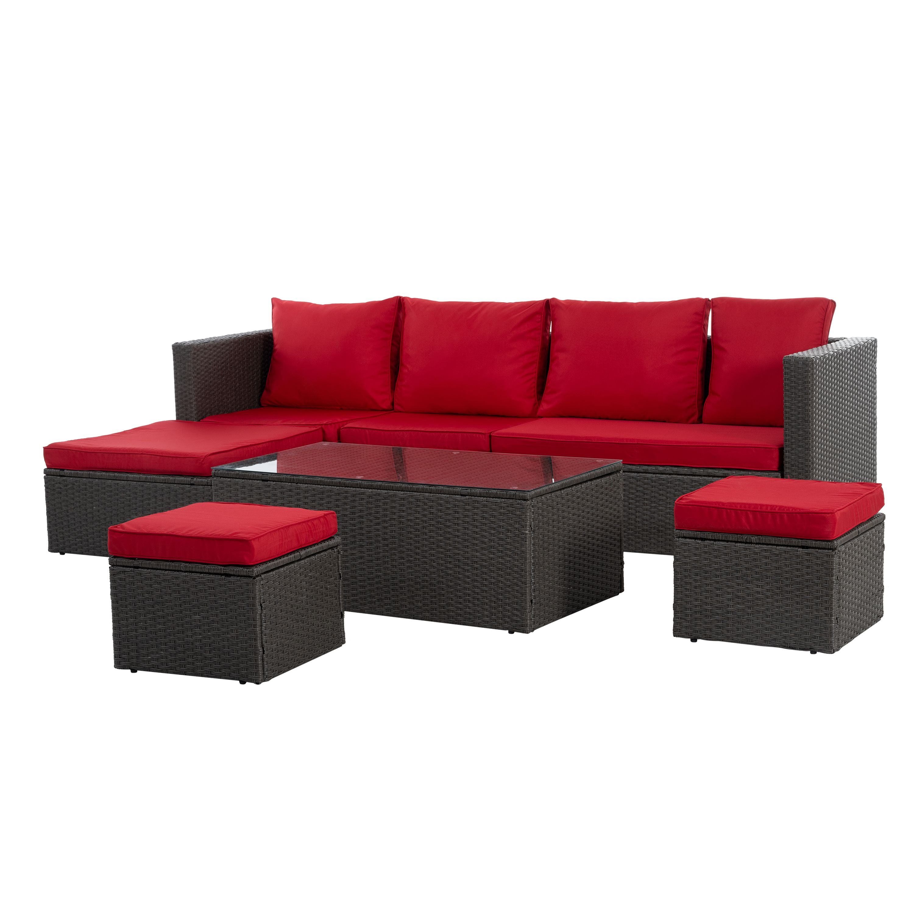 Patio Furniture, Outdoor Furniture, Seasonal PE Wicker Furniture,7 PCS Set Wicker Furniture with Lounger Sofa