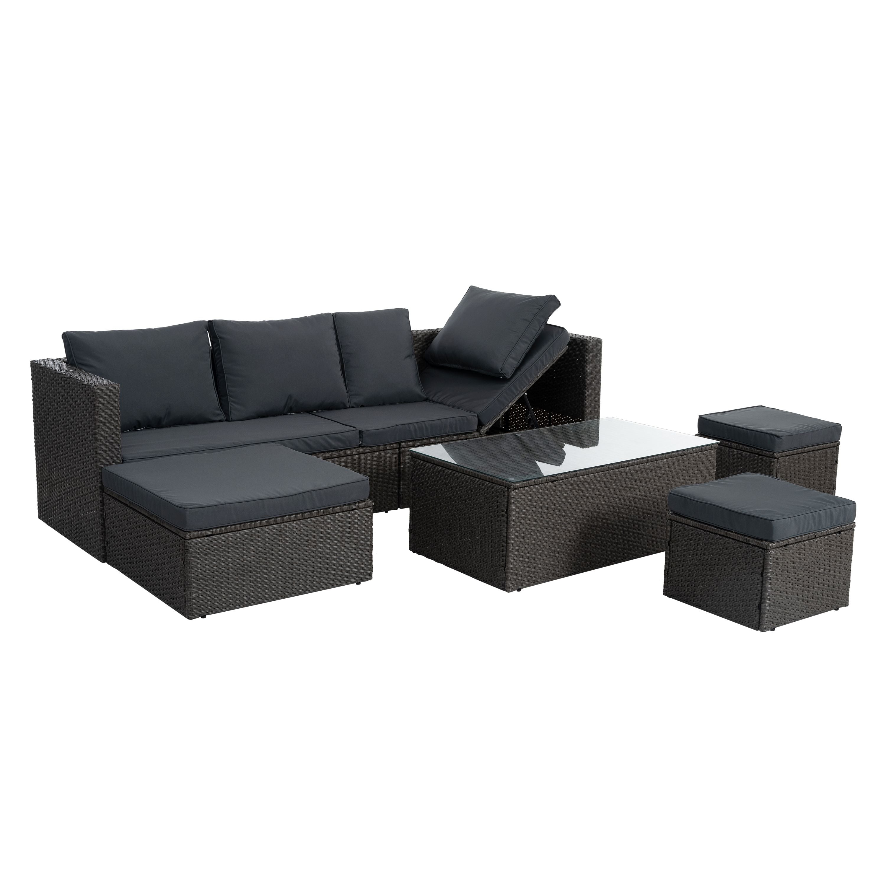 Patio Furniture, Outdoor Furniture, Seasonal PE Wicker Furniture,7 PCS Set Wicker Furniture with Lounger Sofa