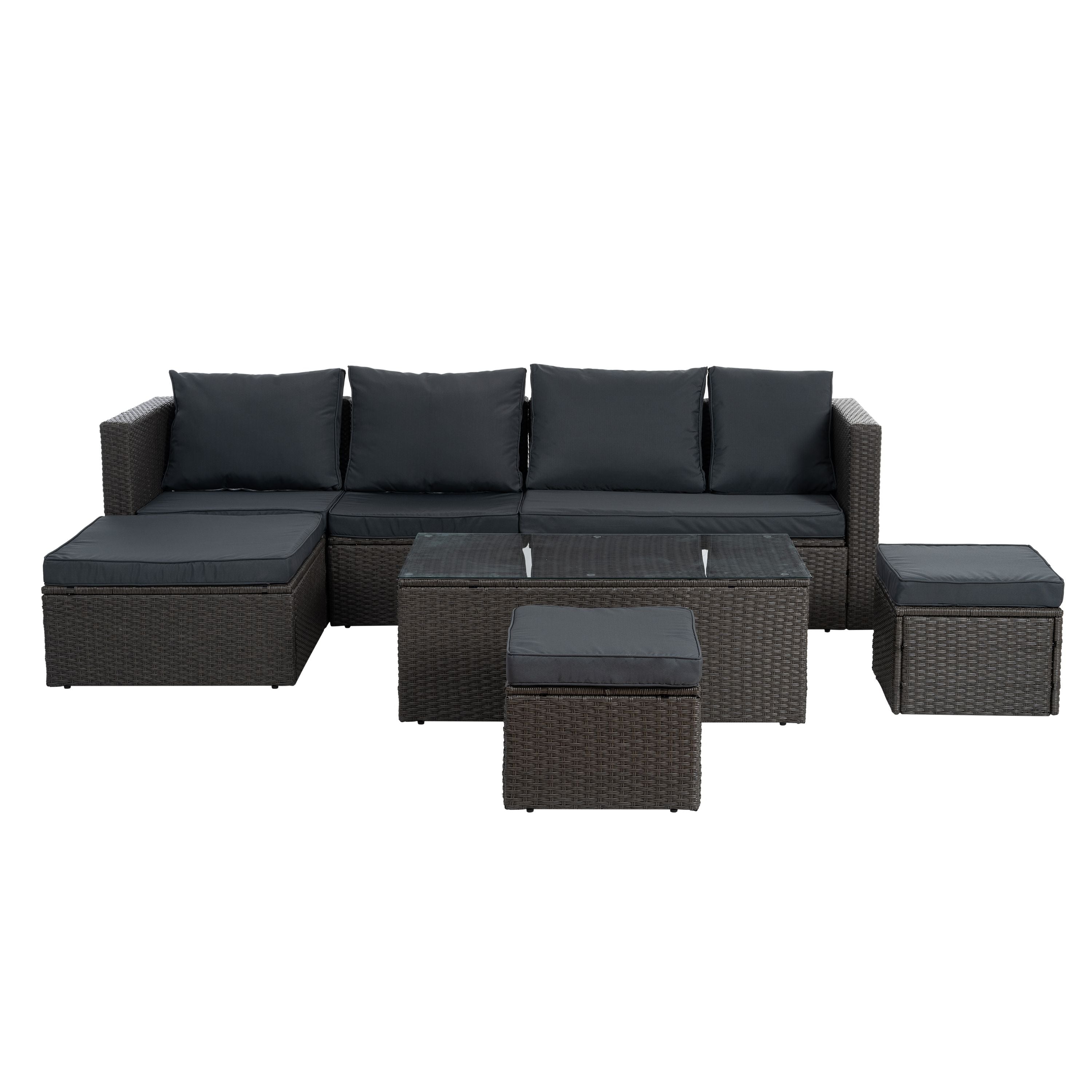 Patio Furniture, Outdoor Furniture, Seasonal PE Wicker Furniture,7 PCS Set Wicker Furniture with Lounger Sofa