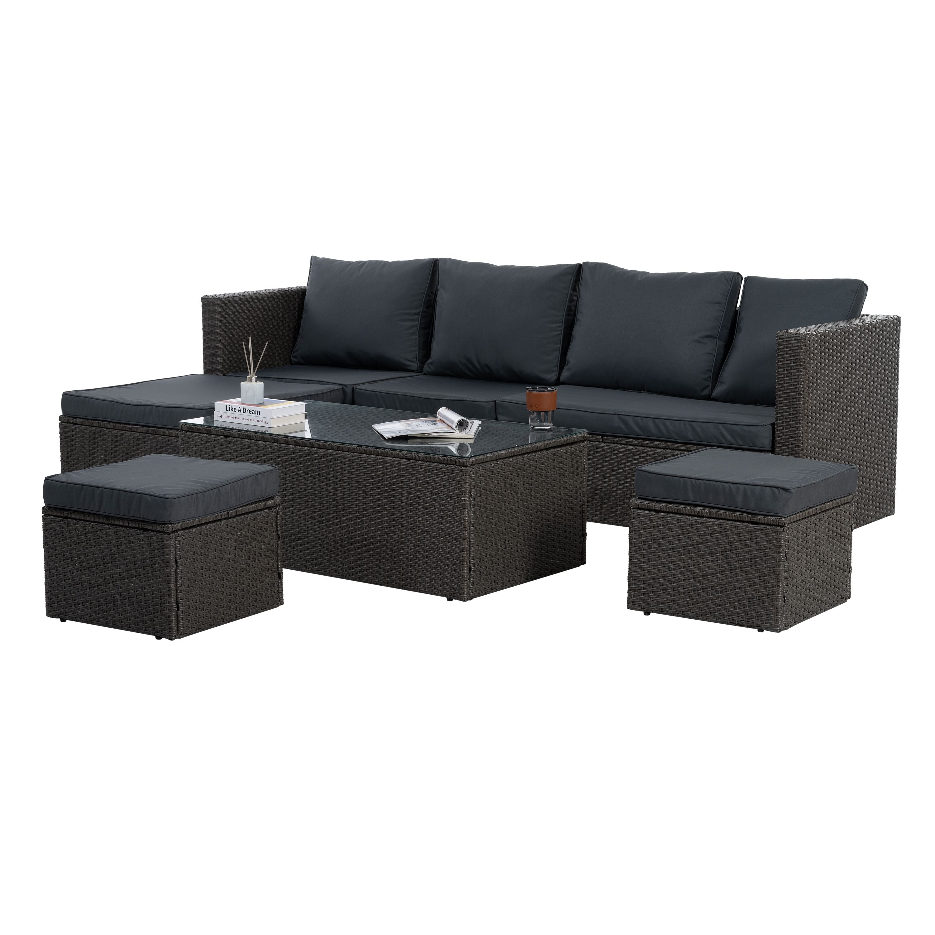Patio Furniture, Outdoor Furniture, Seasonal PE Wicker Furniture,7 PCS Set Wicker Furniture with Lounger Sofa