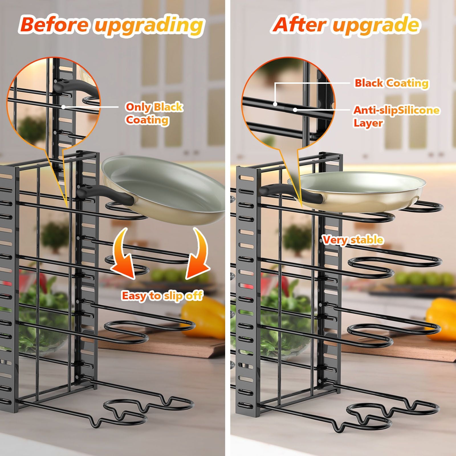 Pot and pan organizer, Pot Lid Holders & Pan Rack, Multiple DIY methods 8 tier pot racks, adjustable kitchen organization and storage for pots and pans.