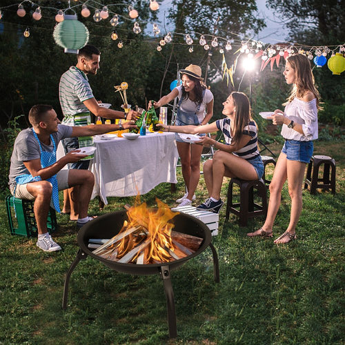 22" Iron Fire Pit Bowl Outdoor Backyard Patio Garden Burning Heater Black