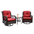 Outdoor Bistro Set 3 Pieces;  Outdoor Resin Wicker Swivel Rocker Patio Chair;  360-Degree Swivel Rocking Chairs and Tempered Glass Top Side Coffee Table;  Outdoor Rattan Conversation Sets