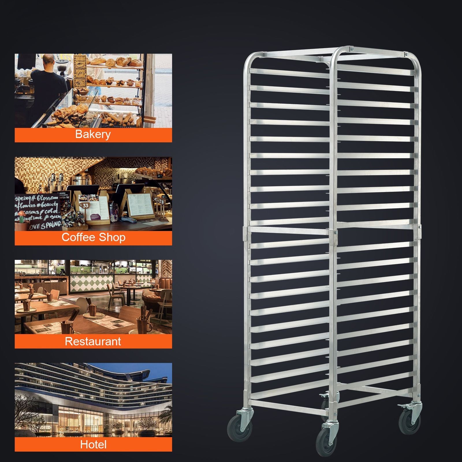 Bun Pan Rack, 20-Tier Commercial Bakery Racks with Brake Wheels, Aluminum Racking Trolley Storage for Half & Full Sheet, Speed Rack For Kitchen Home, Bread Baking Equipment, 26"L x 20.4"W x 70"H