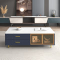 Modern Coffee Table with 2 Glass Door Storage, 4 Drawers, Gold Metal Legs, and Multi-Color Lighting in 47.2''