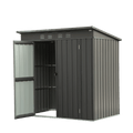Backyard Storage Shed with Sloping Roof Galvanized Steel Frame Outdoor Garden Shed Metal Utility Tool Storage Room with Latches and Lockable Door (6x4ft, Black)