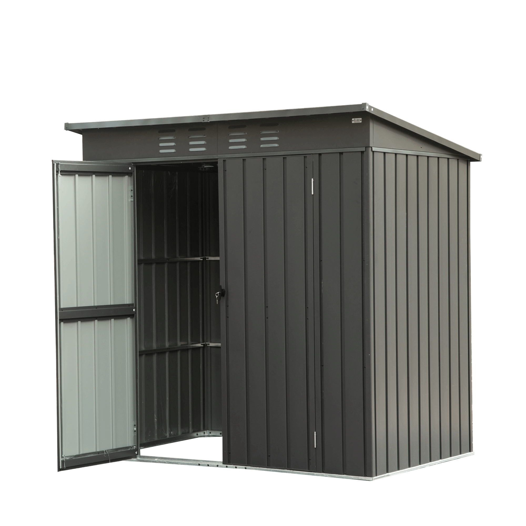 Backyard Storage Shed with Sloping Roof Galvanized Steel Frame Outdoor Garden Shed Metal Utility Tool Storage Room with Latches and Lockable Door (6x4ft, Black)