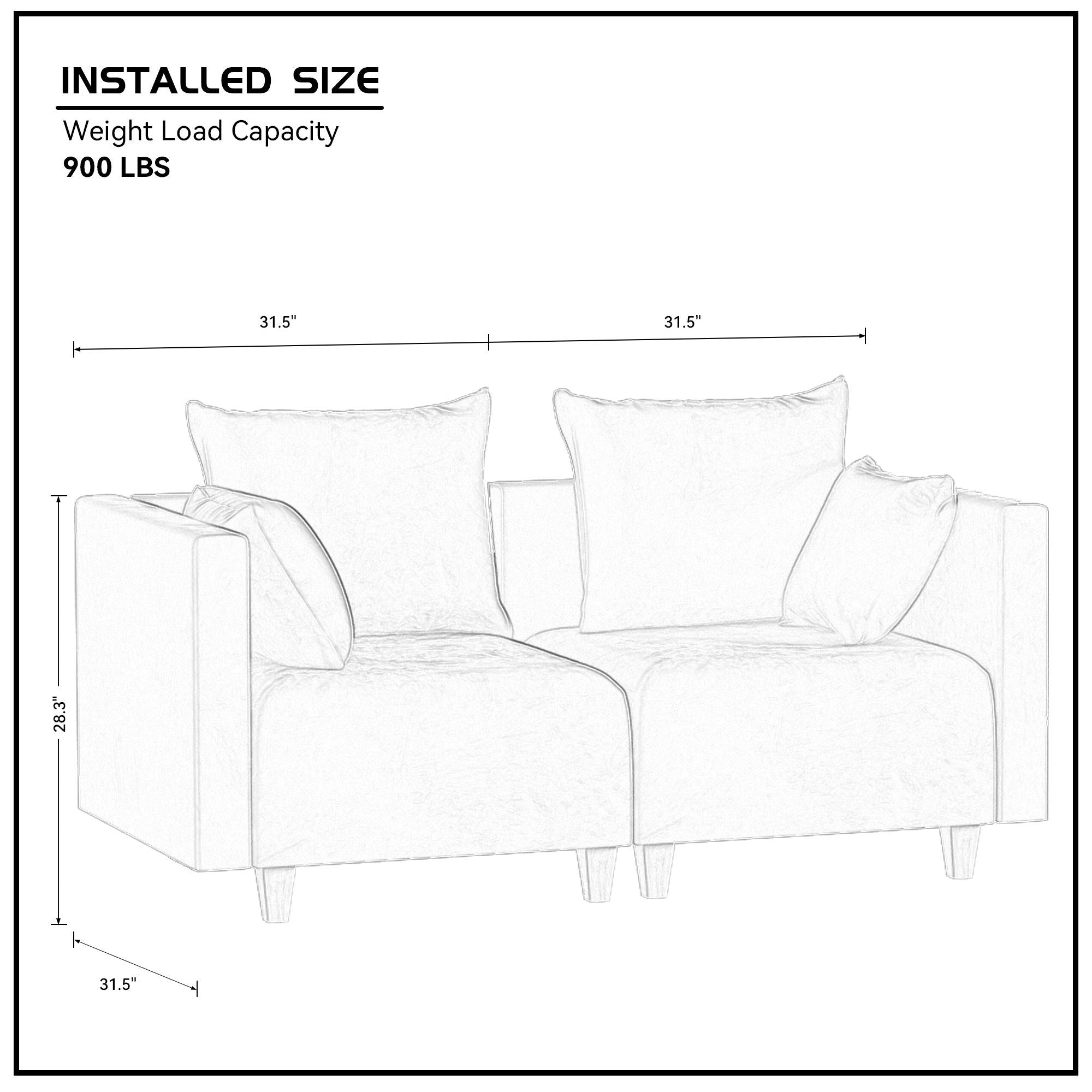 Sectional Sofa, Velvet Square Arm Sofa for bedroom, livingroom