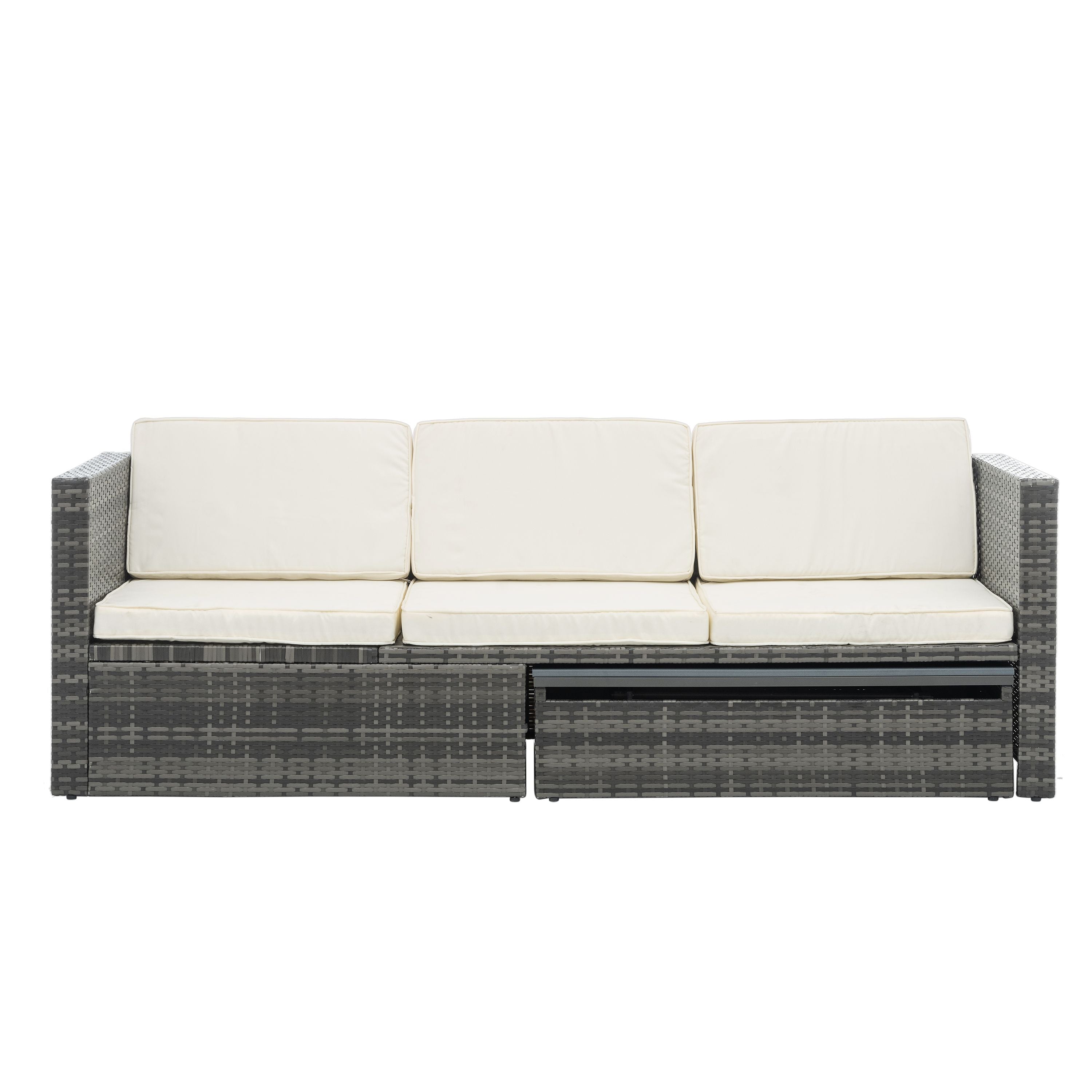 Patio Furniture, Outdoor Furniture, Seasonal PE Wicker Furniture,5 Set Wicker Furniture With Plywood Coffee Table,with lift TOP Coffee Table,with Lounger Sofa