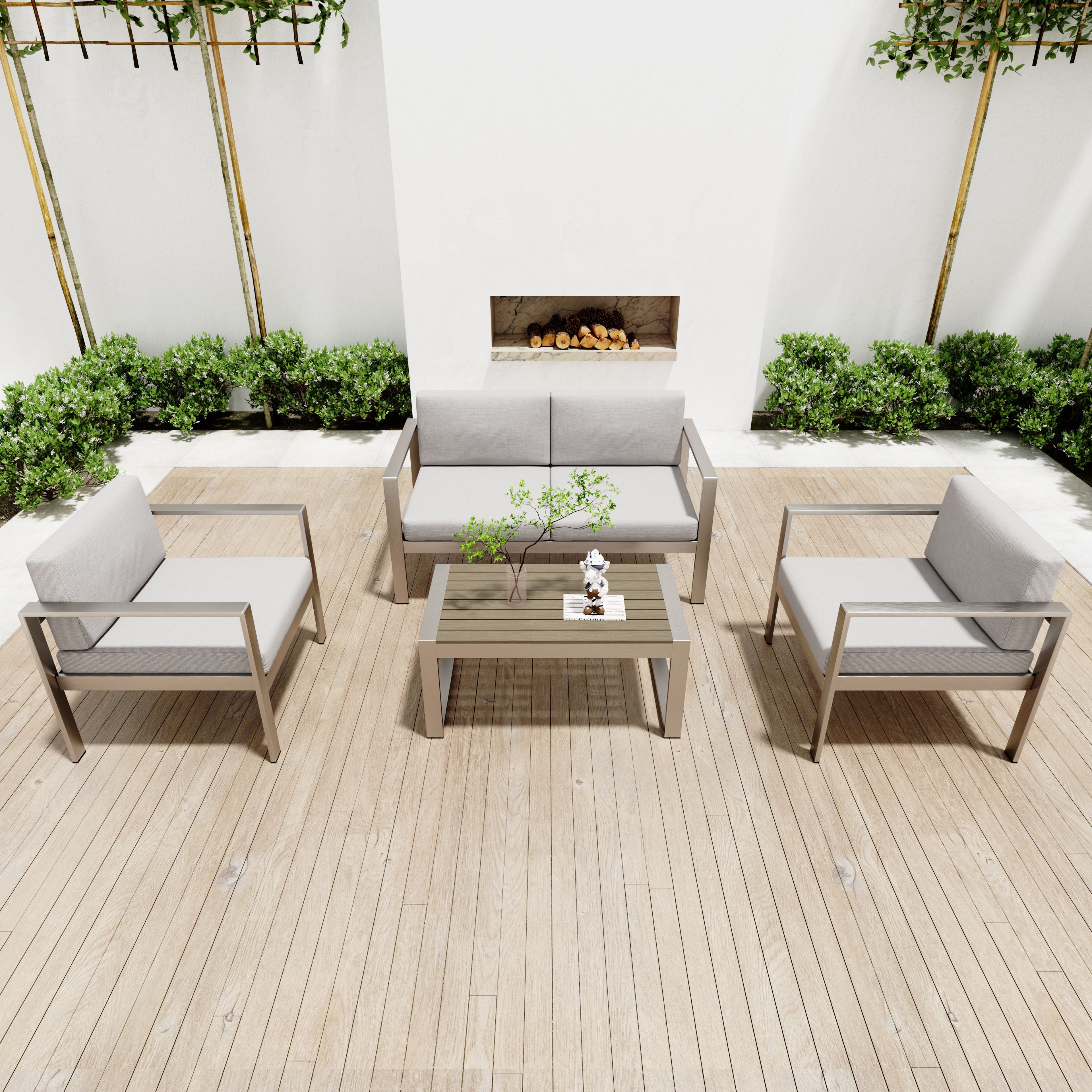 Aluminum Modern 4 Piece Sofa Seating Group For Patio Garden Outdoor