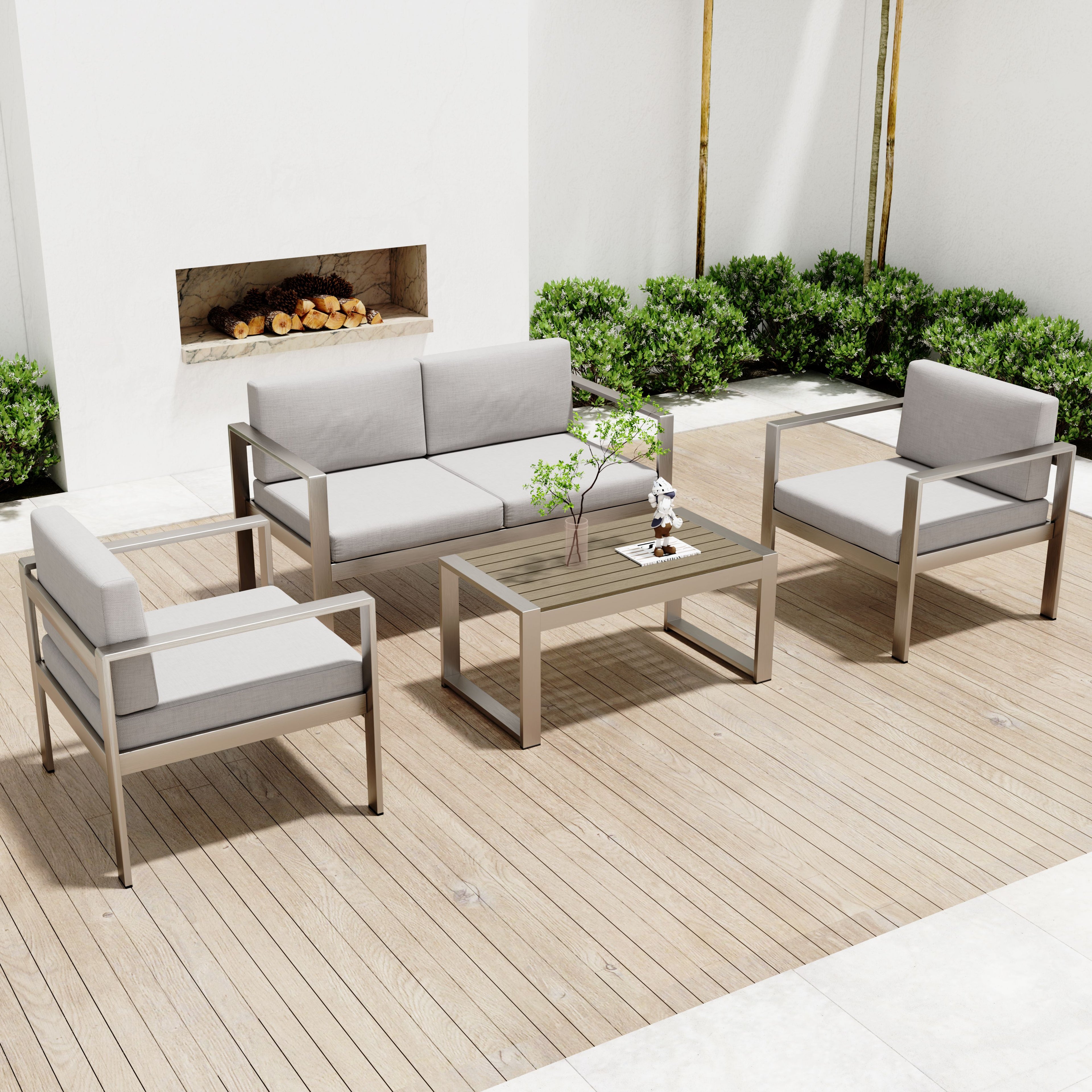 Aluminum Modern 4 Piece Sofa Seating Group For Patio Garden Outdoor