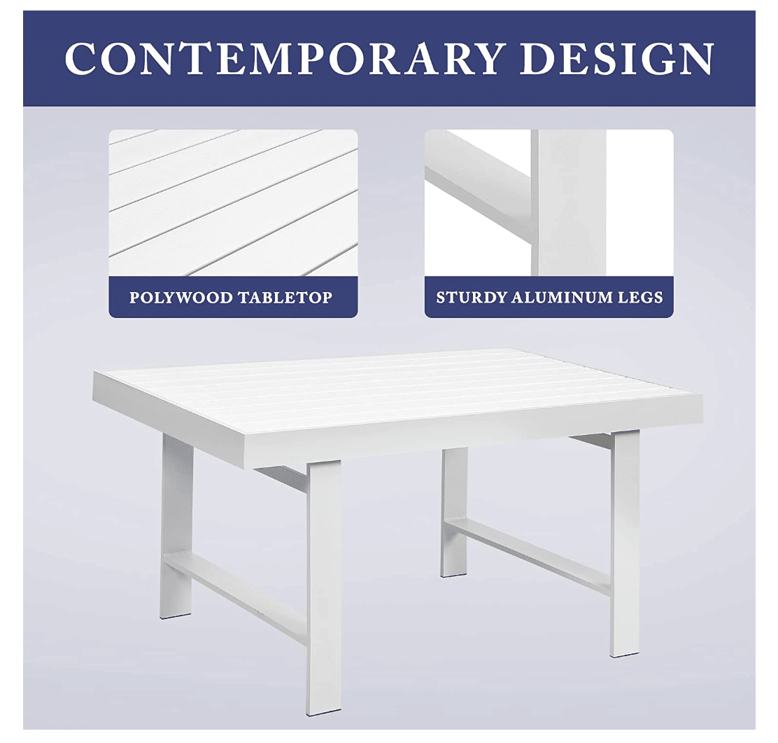 6-Pieces Outdoor Dining Set, White Aluminum Frame with Light Grey Cushions