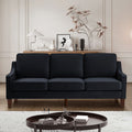 Modern 3 Piece seat Sofa Couch with Scooped Armrest/Wood legs,Upholstered Velvet 3-seat Sofa with Removable Cushions for Livingroom Bedroom,Black