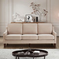Modern 3 Piece seat Sofa Couch with Scooped Armrest/Wood legs,Upholstered Velvet 3-seat Sofa with Removable Cushions for Livingroom Bedroom,Taupe