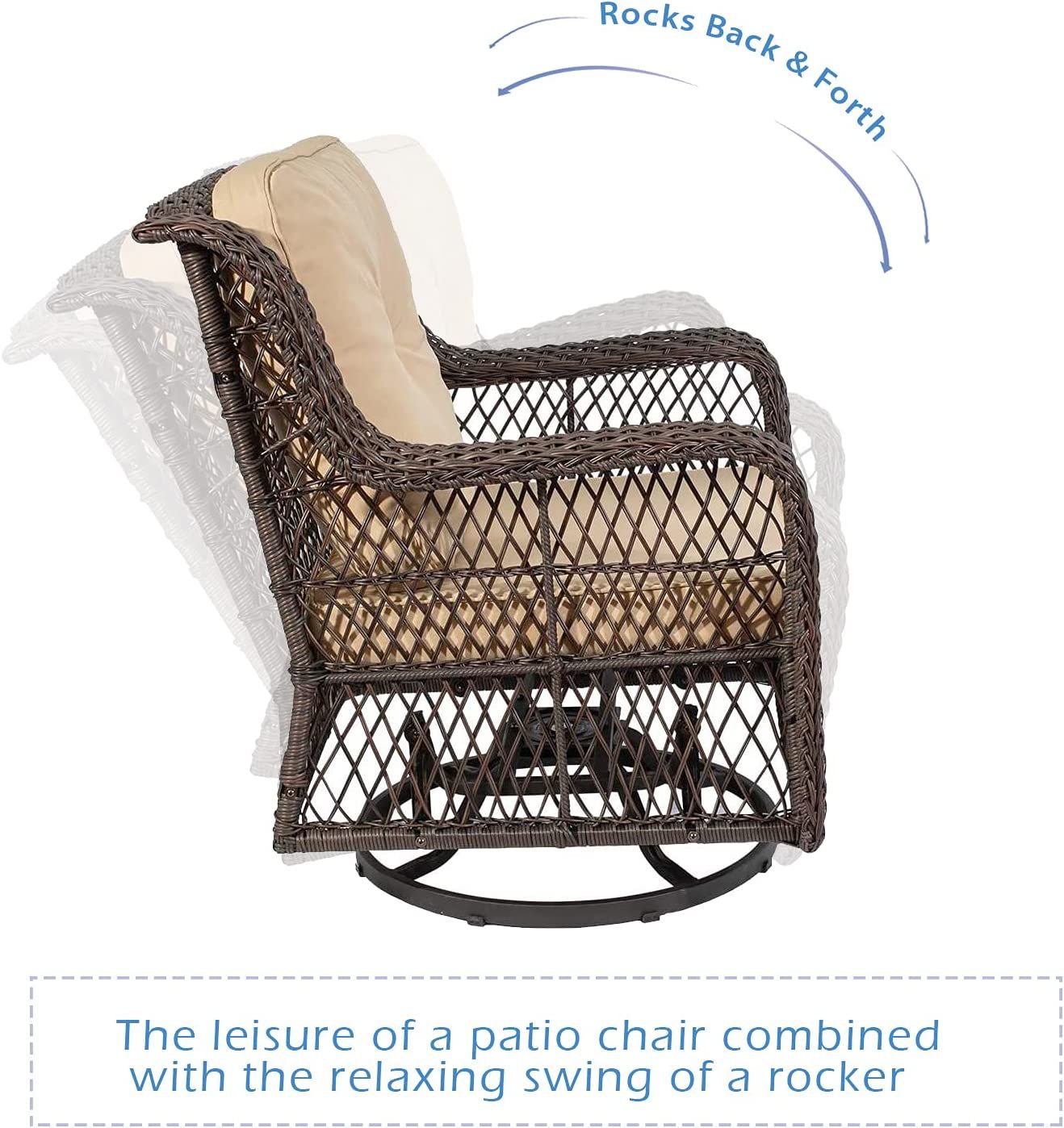 Outdoor Bistro Set 3 Pieces;  Outdoor Resin Wicker Swivel Rocker Patio Chair;  360-Degree Swivel Rocking Chairs and Tempered Glass Top Side Coffee Table;  Outdoor Rattan Conversation Sets
