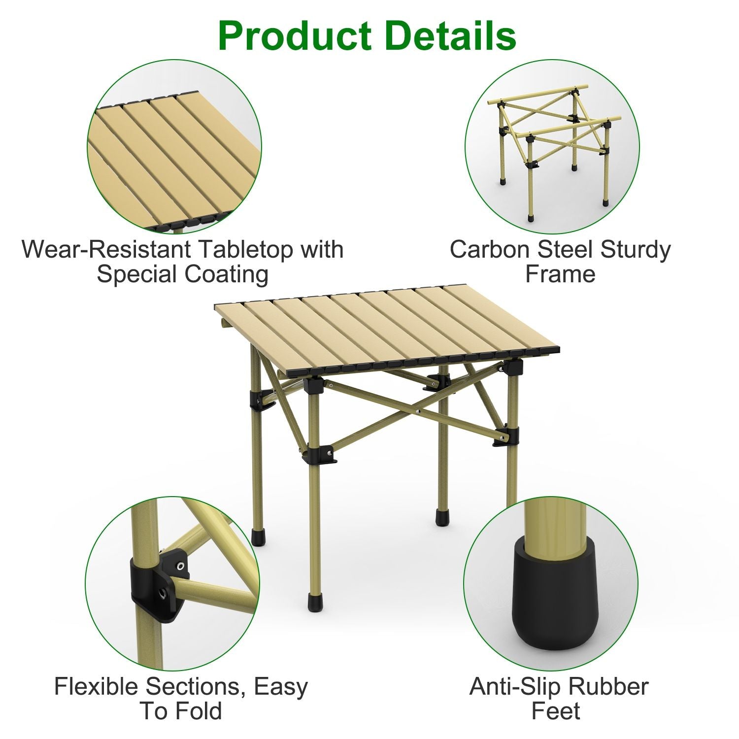 Folding Camping Table Portable Lightweight Carbon Steel Roll-up Picnic BBQ Desk with Carry Bag Heavy Duty for Outdoor Beach Backyard Party Patio Camping Hiking BBQ Picnic Fishing