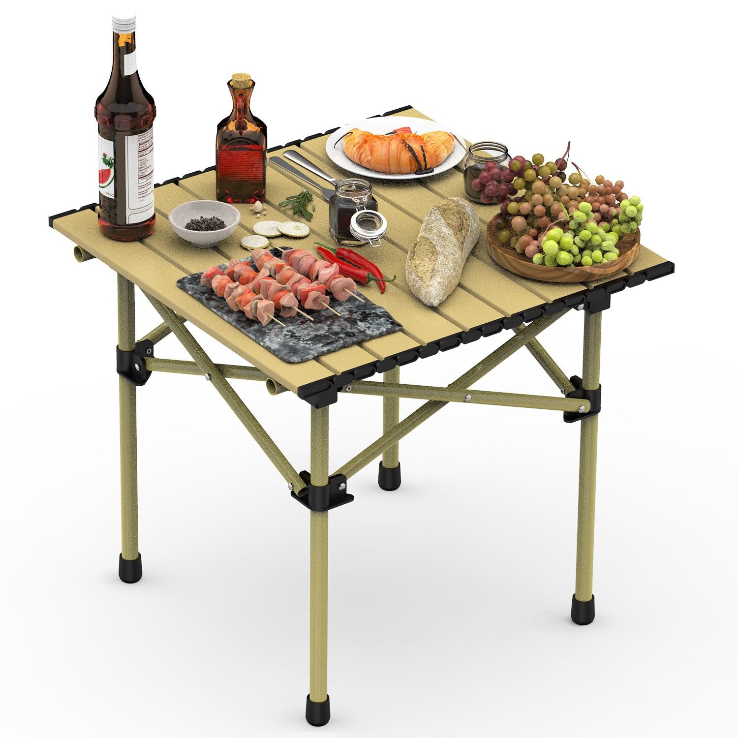 Folding Camping Table Portable Lightweight Carbon Steel Roll-up Picnic BBQ Desk with Carry Bag Heavy Duty for Outdoor Beach Backyard Party Patio Camping Hiking BBQ Picnic Fishing