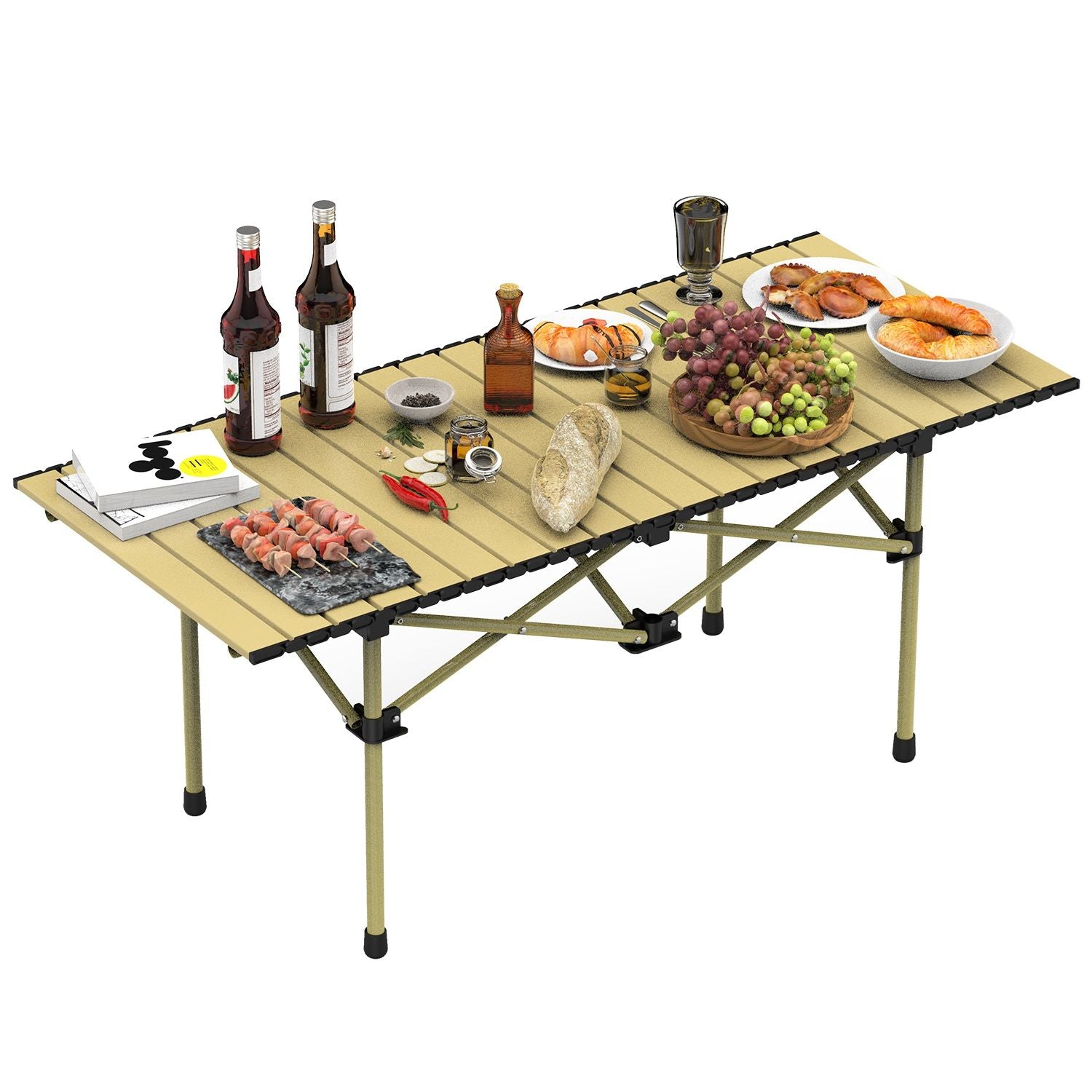 Folding Camping Table Portable Lightweight Carbon Steel Roll-up Picnic BBQ Desk with Carry Bag Heavy Duty for Outdoor Beach Backyard Party Patio Camping Hiking BBQ Picnic Fishing