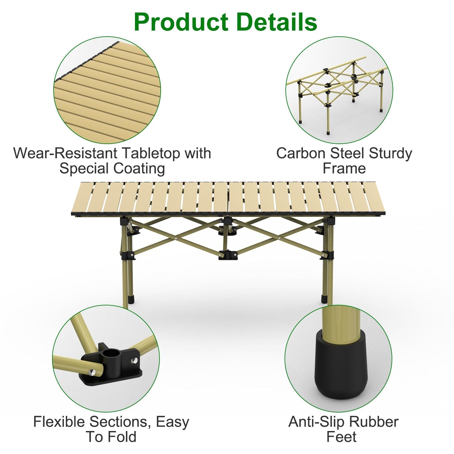 Folding Camping Table Portable Lightweight Carbon Steel Roll-up Picnic BBQ Desk with Carry Bag Heavy Duty for Outdoor Beach Backyard Party Patio Camping Hiking BBQ Picnic Fishing