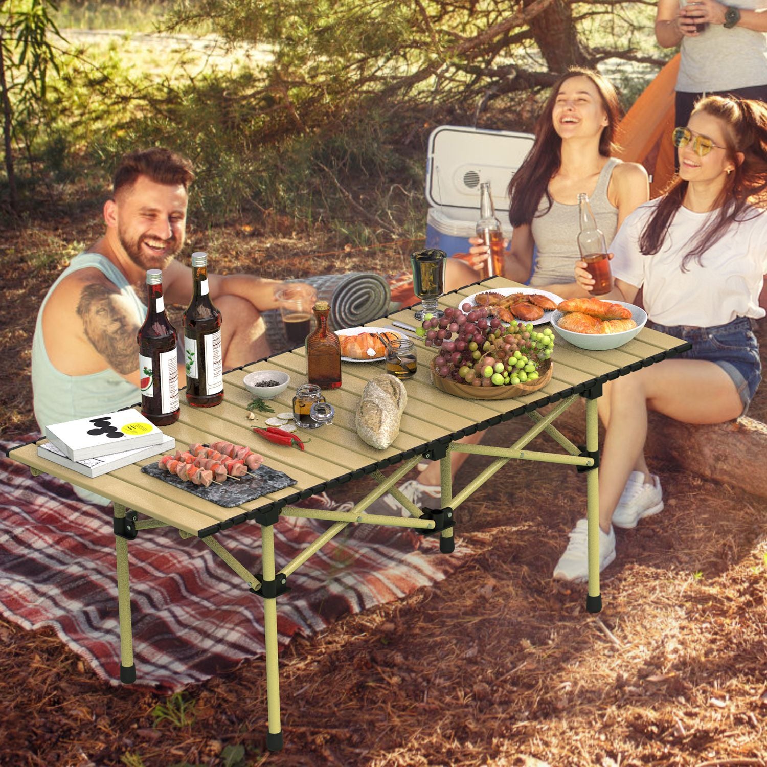Folding Camping Table Portable Lightweight Carbon Steel Roll-up Picnic BBQ Desk with Carry Bag Heavy Duty for Outdoor Beach Backyard Party Patio Camping Hiking BBQ Picnic Fishing